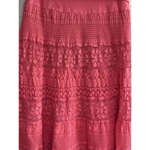 Vintage Now & Then Women’s M Skirt Orange Crochet Lined Bohemian Tiered Cowgirl - Picture 3 of 8
